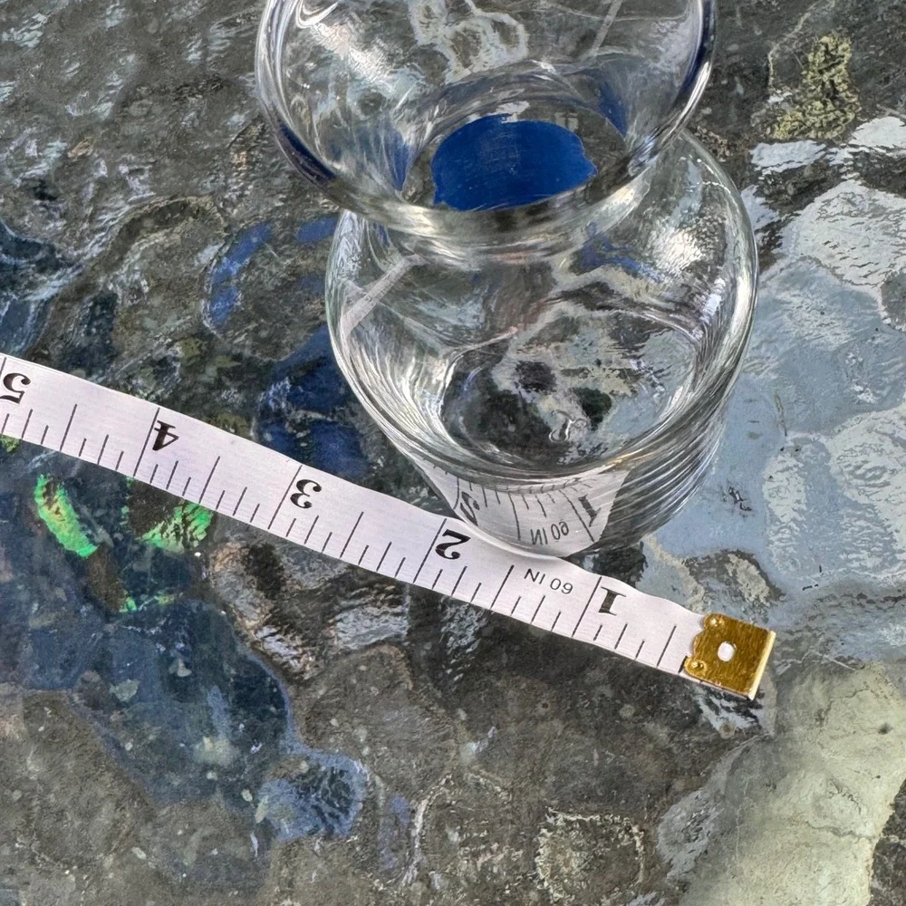 Vintage Clear Glass Carafe Bud Vase Blue Face Profiles Graphic Small Decanter